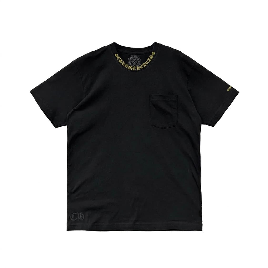 [XL] 크롬하츠 넥 스크립트 로고 숏슬리브 티셔츠 블랙 골드 상품이미지1