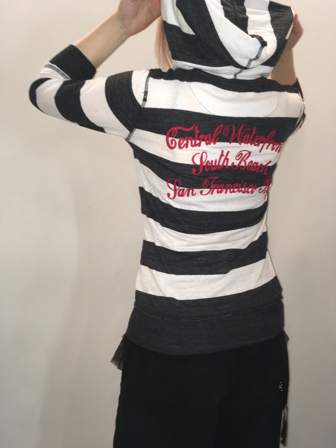 jpn vintage y2k stripe lettering hood zi 상품이미지3