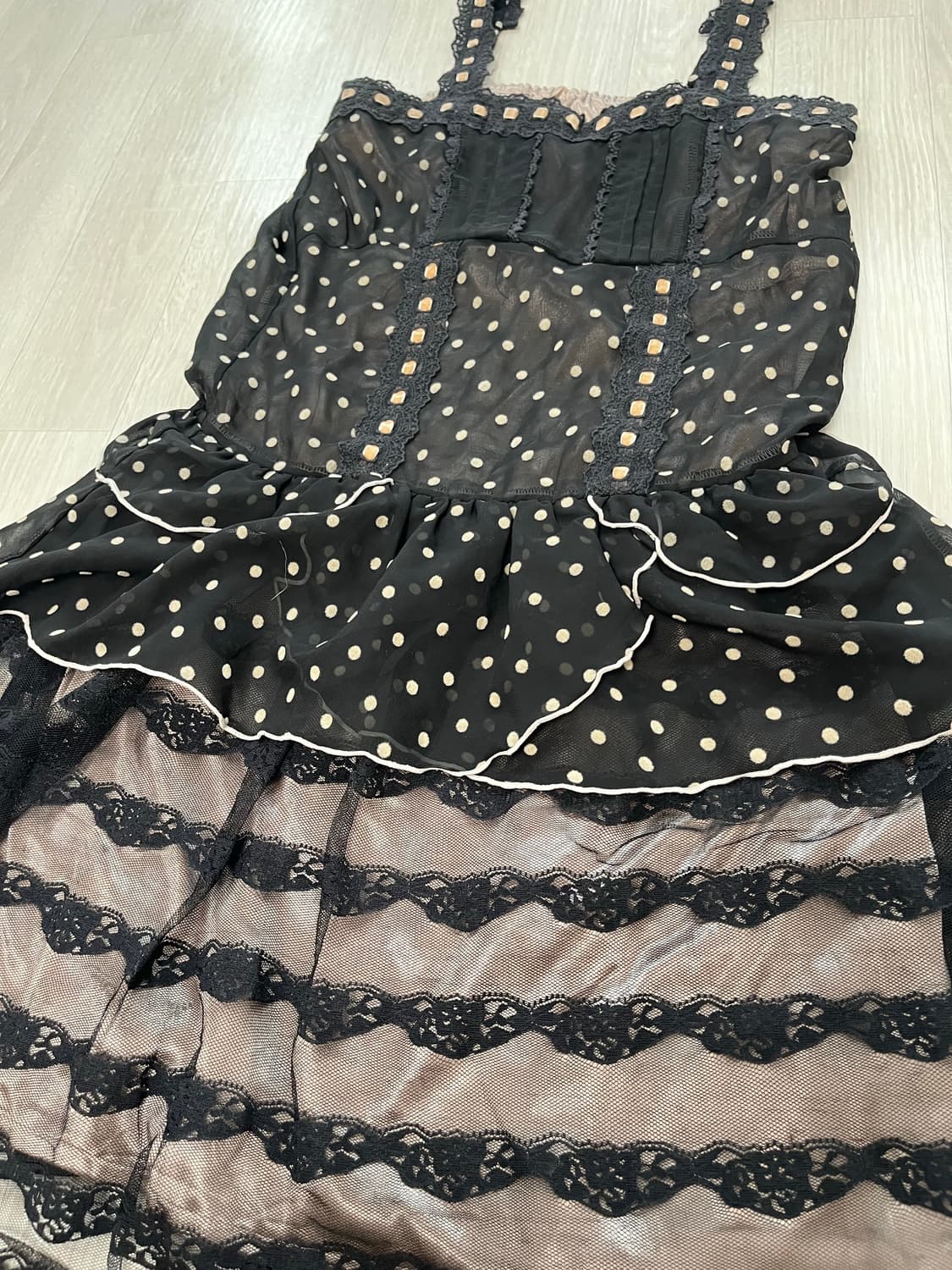 블랙 시스루 도트 슬리브리스 미니 원피스 상품이미지2