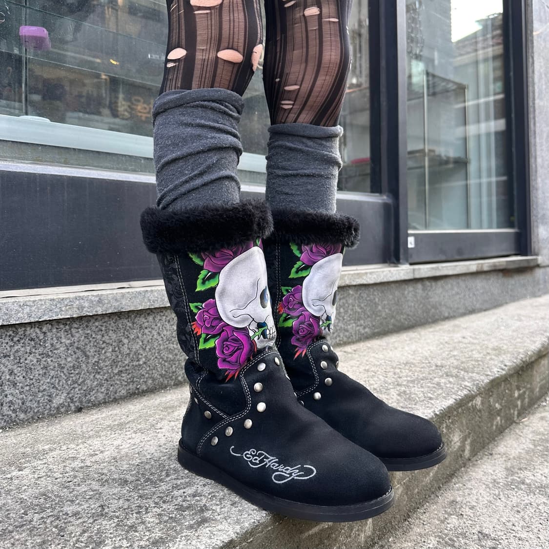 00s 레어 에드하디 스웨이드 스컬 타투 부츠 상품이미지6