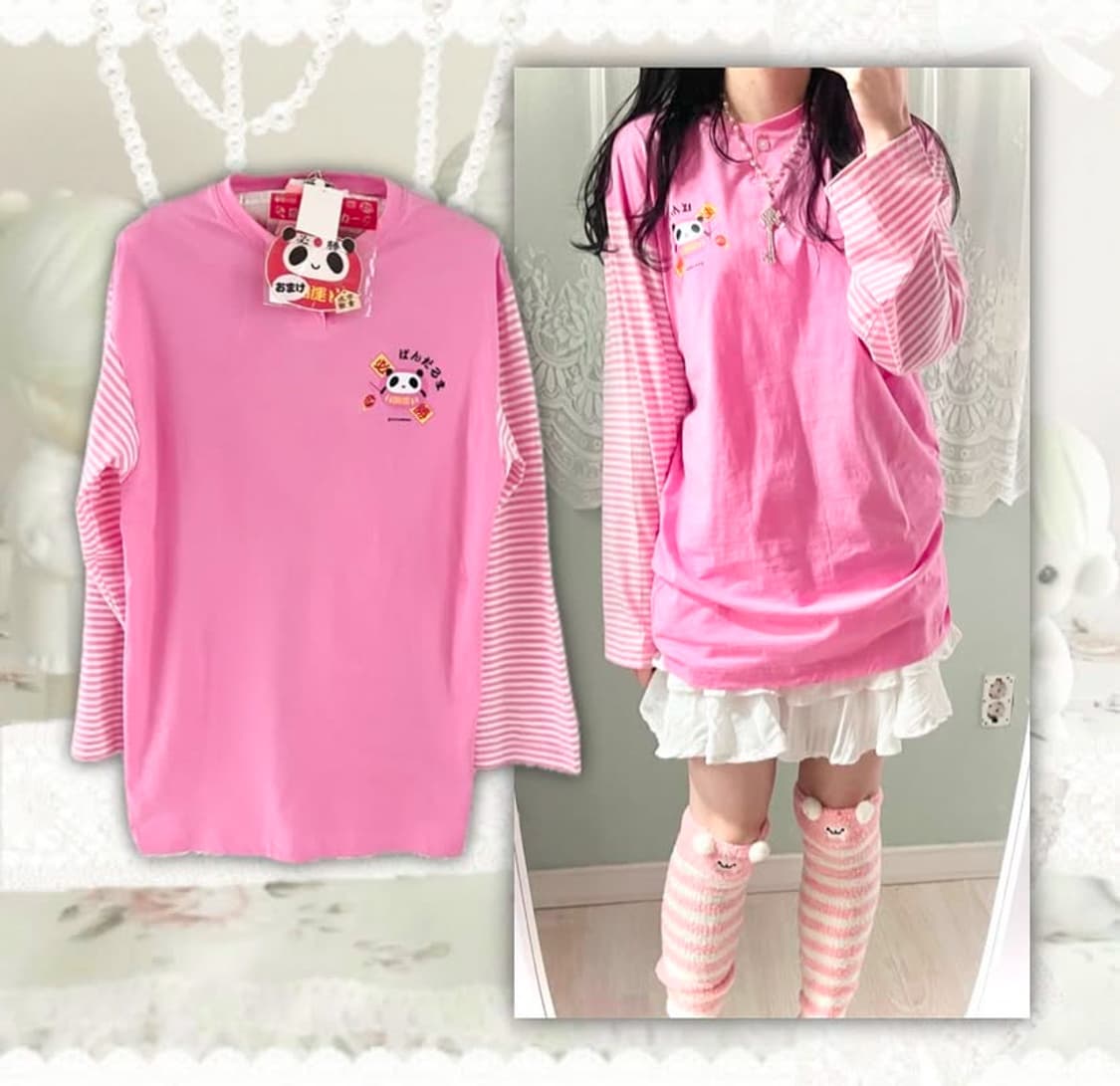 퍄뮤빈티지 파뮤빈티지 헤이세이 판다 스트라이프 티 히메갸루공겜모리하구미 상품이미지1