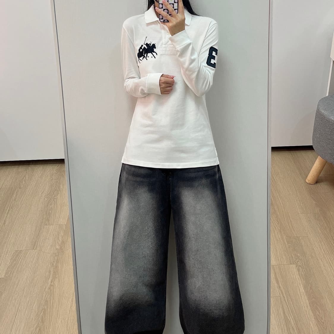 폴로 랄프로렌 블랙 트리플포니 화이트 럭비 티셔츠 상품이미지1