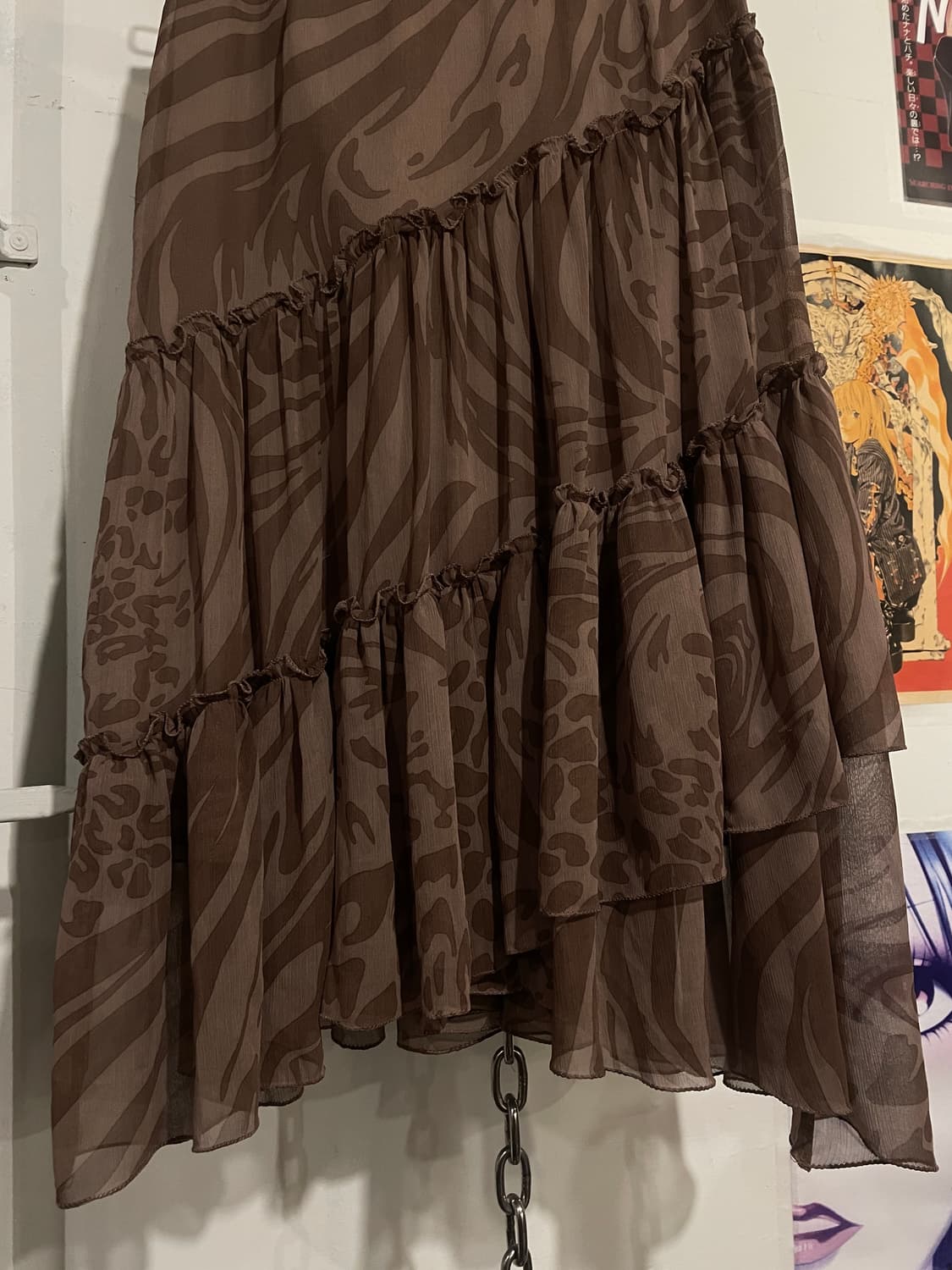 레오파드 패턴 사선 브라운 스커트 상품이미지3