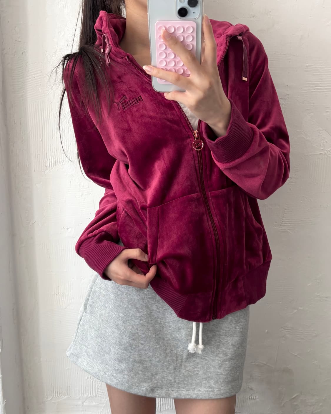 Puma 퓨마 버건디컬러 벨벳 후드집업 상품이미지1