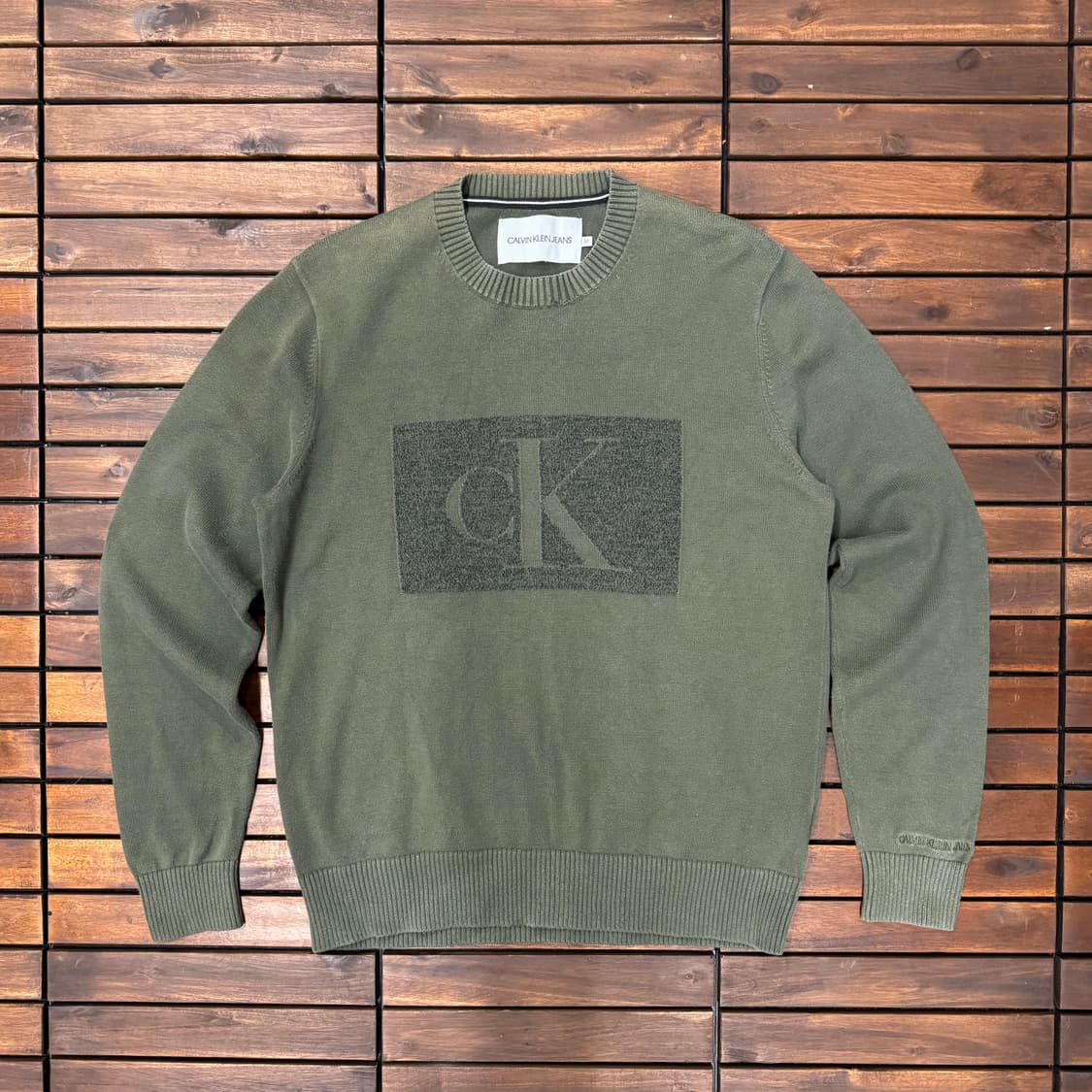 캘빈클라인 CK 로고 올리브 그린 니트 (M)    상품이미지1