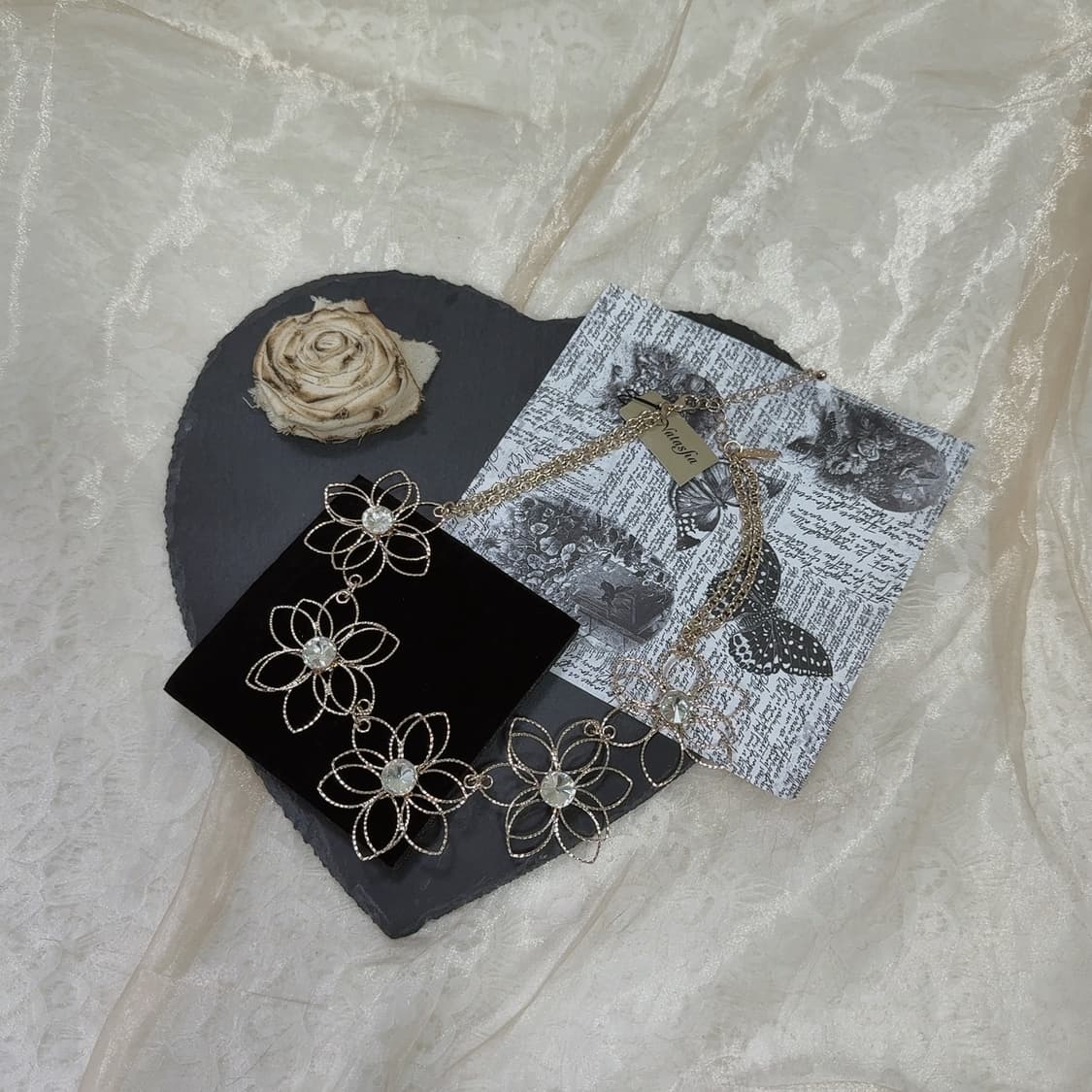 빈티지 Natasha 로즈골드톤 플라워 오리엔탈 쿠바체인 목걸이 상품이미지2