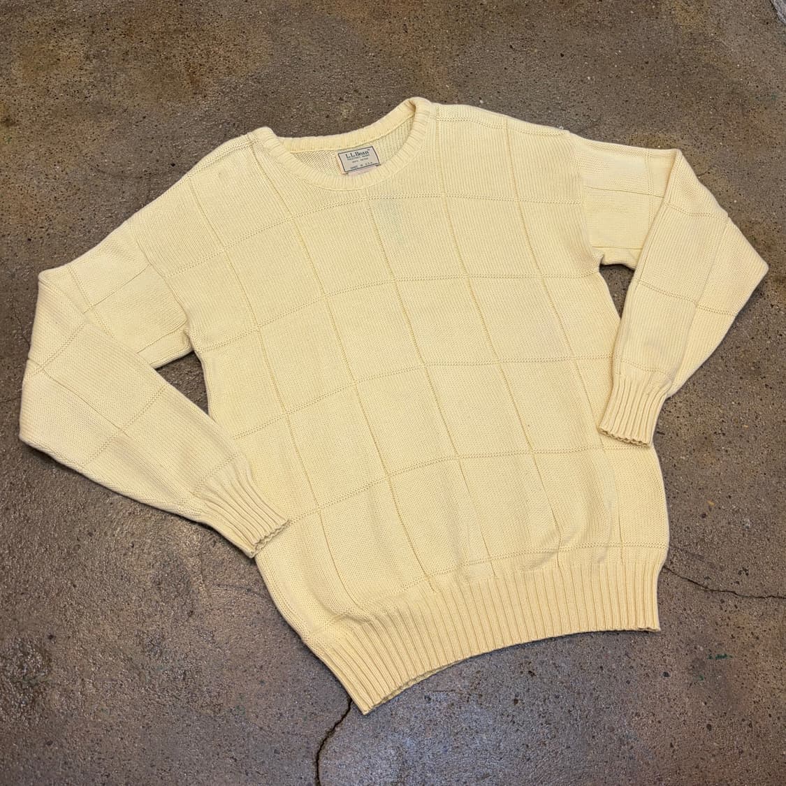 90s Made in USA 빈티지 엘엘빈 연노랑 코튼 니트 상품이미지2