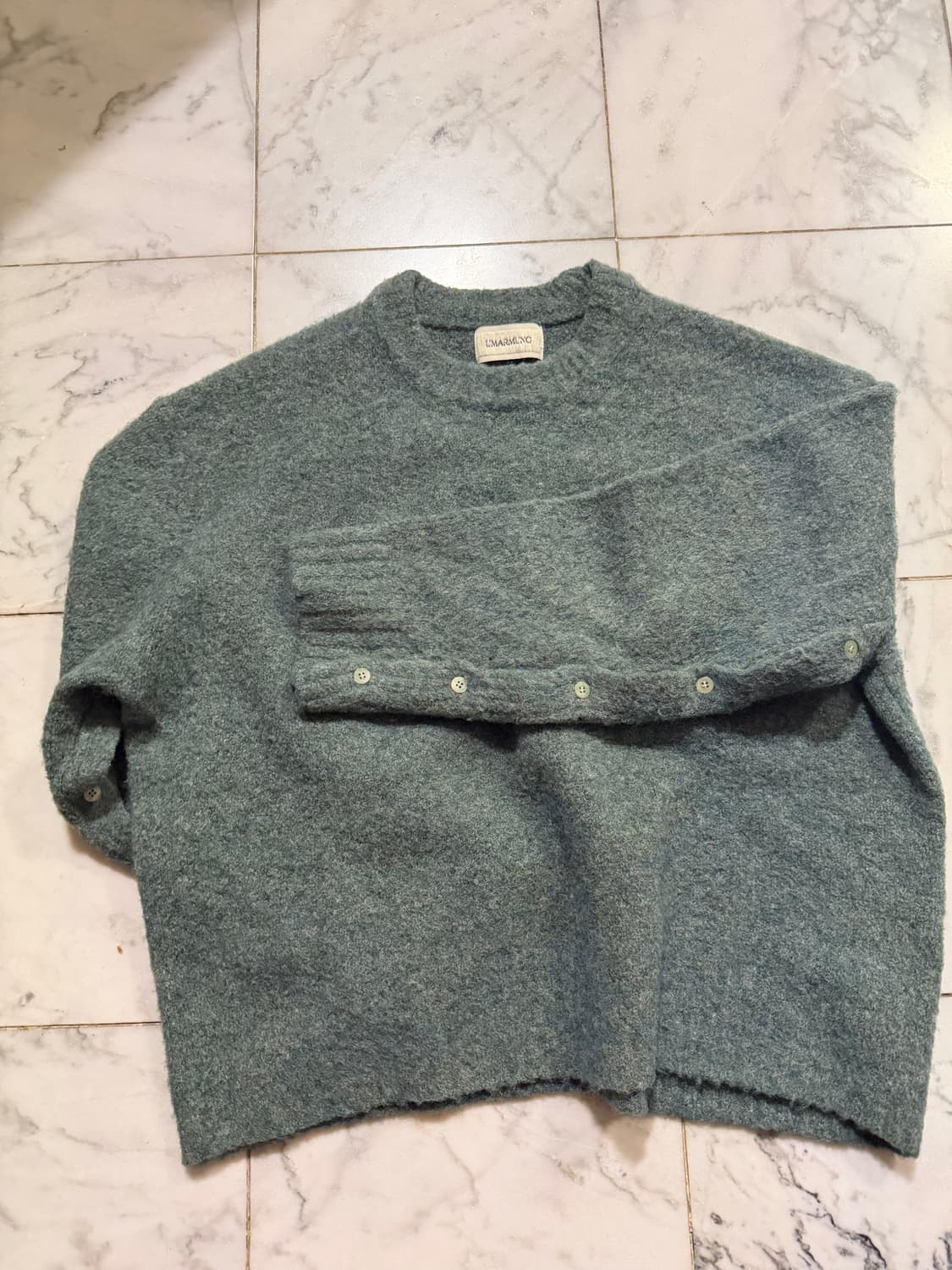 우마뭉 울 알파카 버튼 슬리브 니트 제이드 칼라 M 크롭니트 상품이미지4