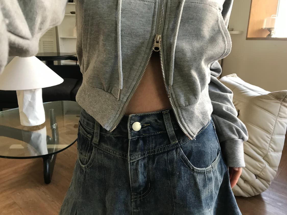 vintage grey crop hood-zip up 상품이미지3