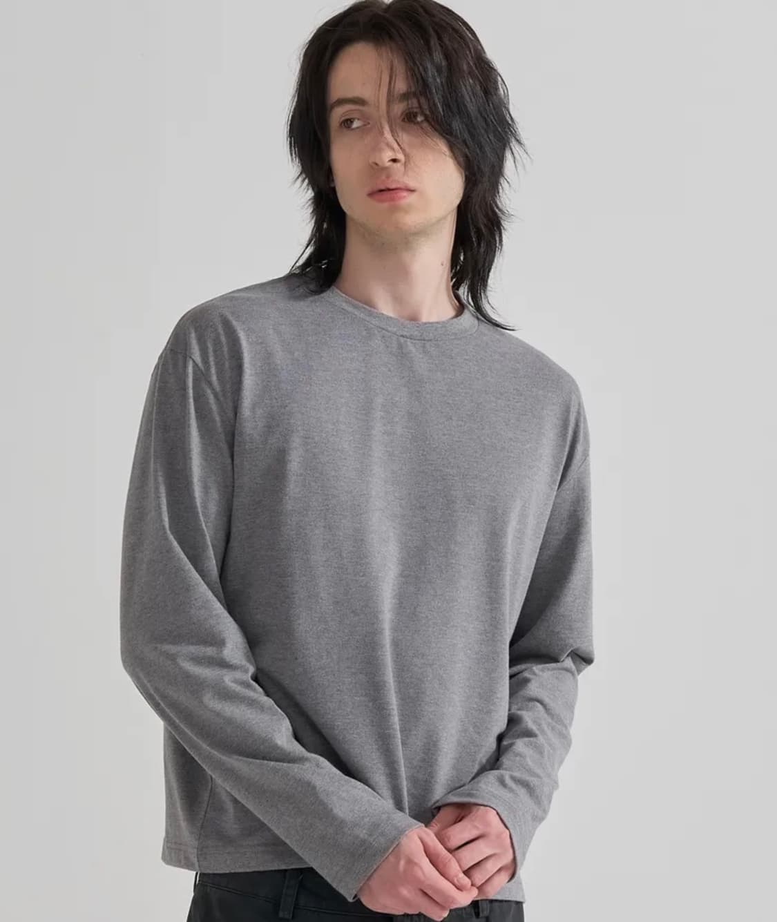 주앙옴므 크롭핏 컴팩트 코튼 롱슬리브 (멜란지 그레이) 상품이미지2