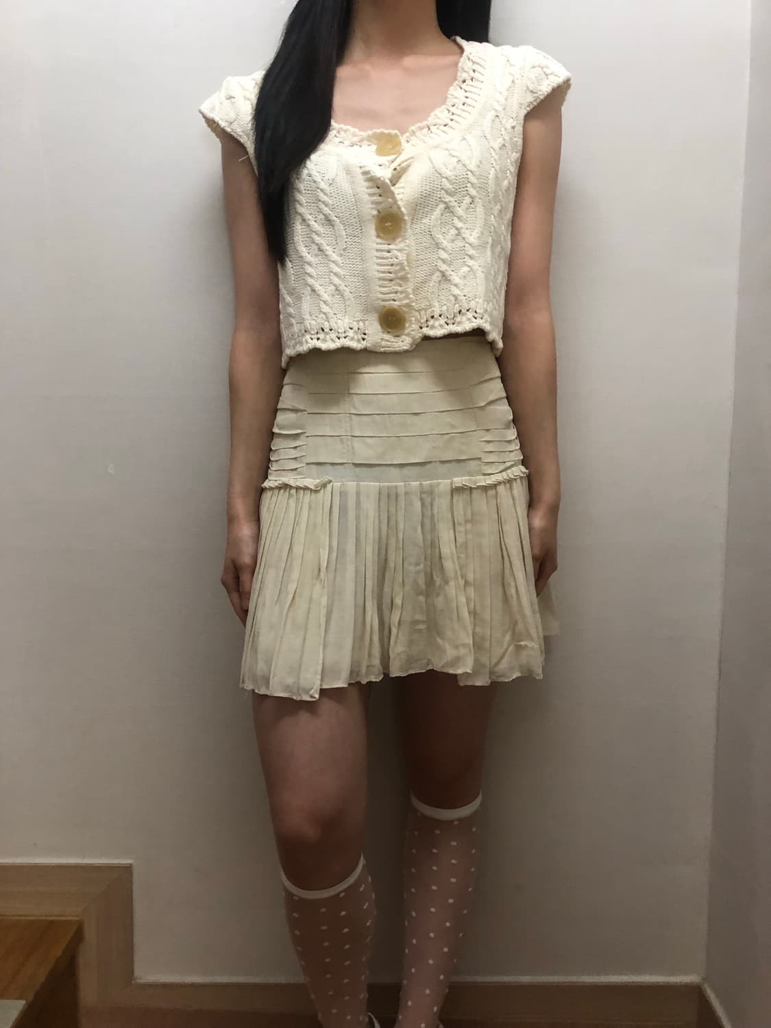 빈티지 베이지 플리츠 미니 스커트 상품이미지3