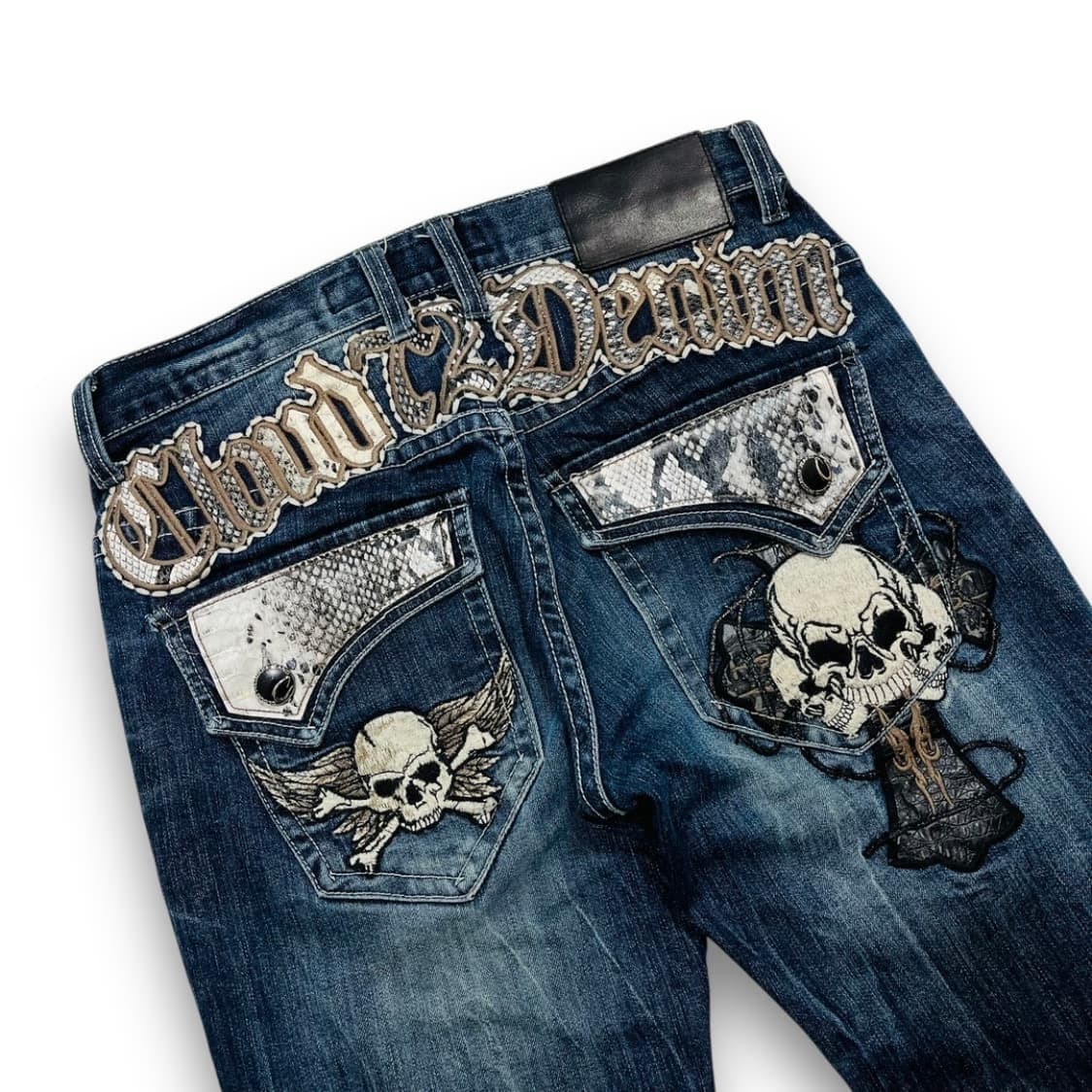 펑크 클라우드 파이톤 스컬 크로스 데님 하프 팬츠 상품이미지2