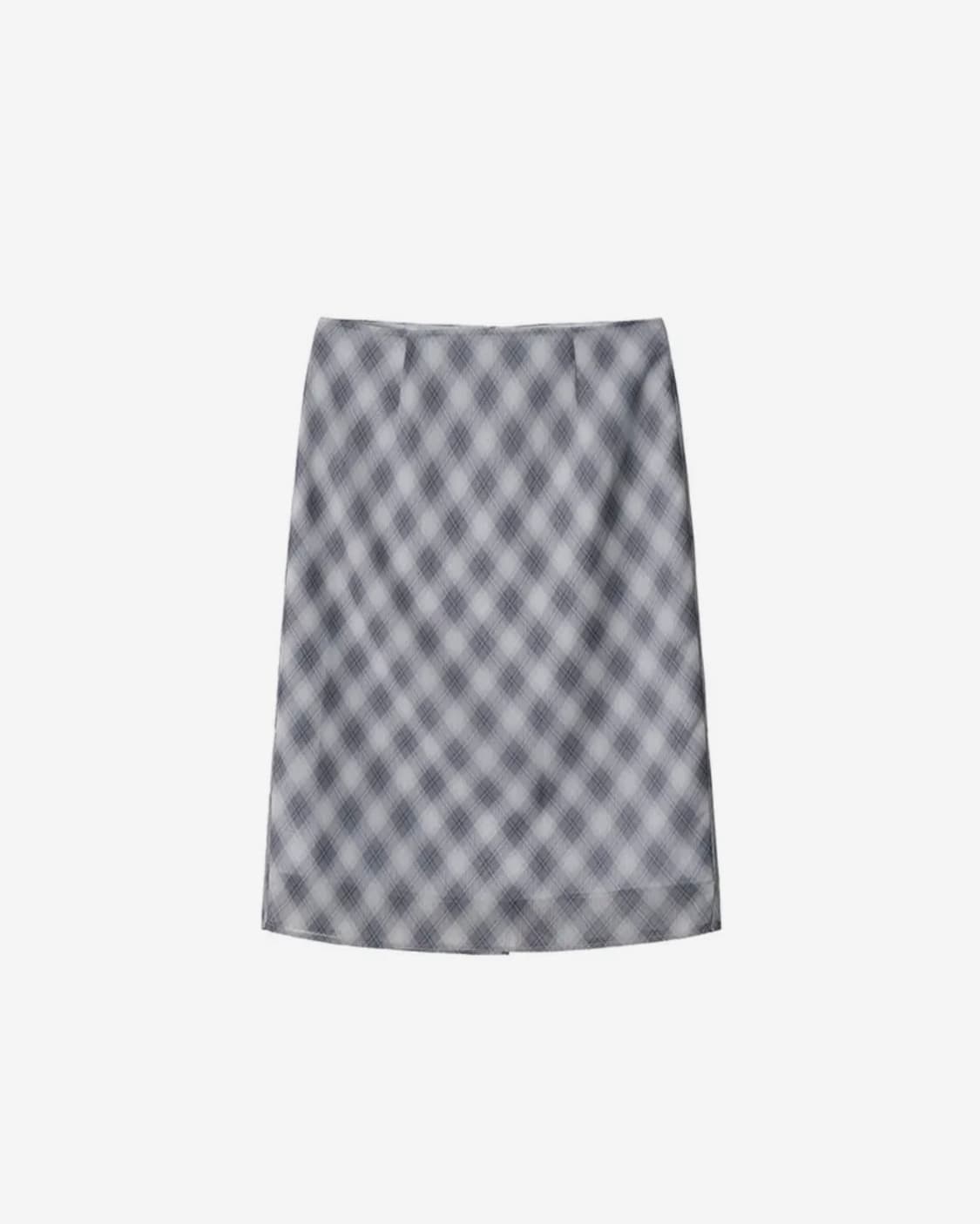 기준 kijun Sheer Layered Check Skirt Navy 상품이미지3
