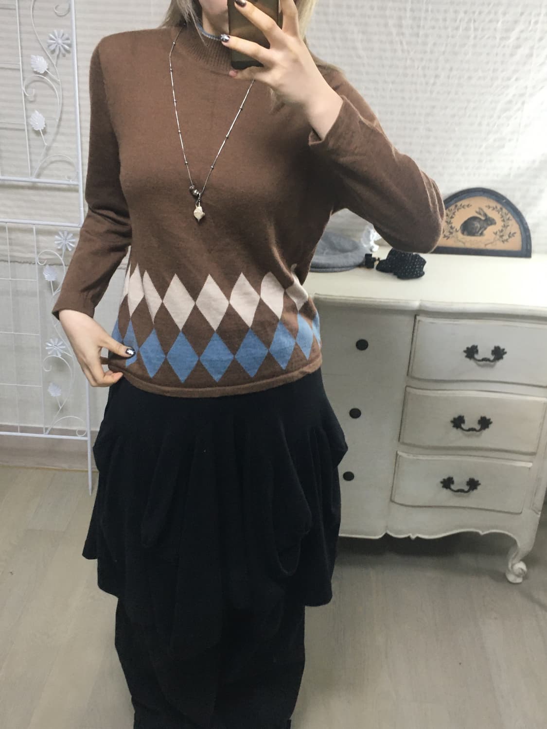 일본빈티지 아가일 브라운 니트 상품이미지3