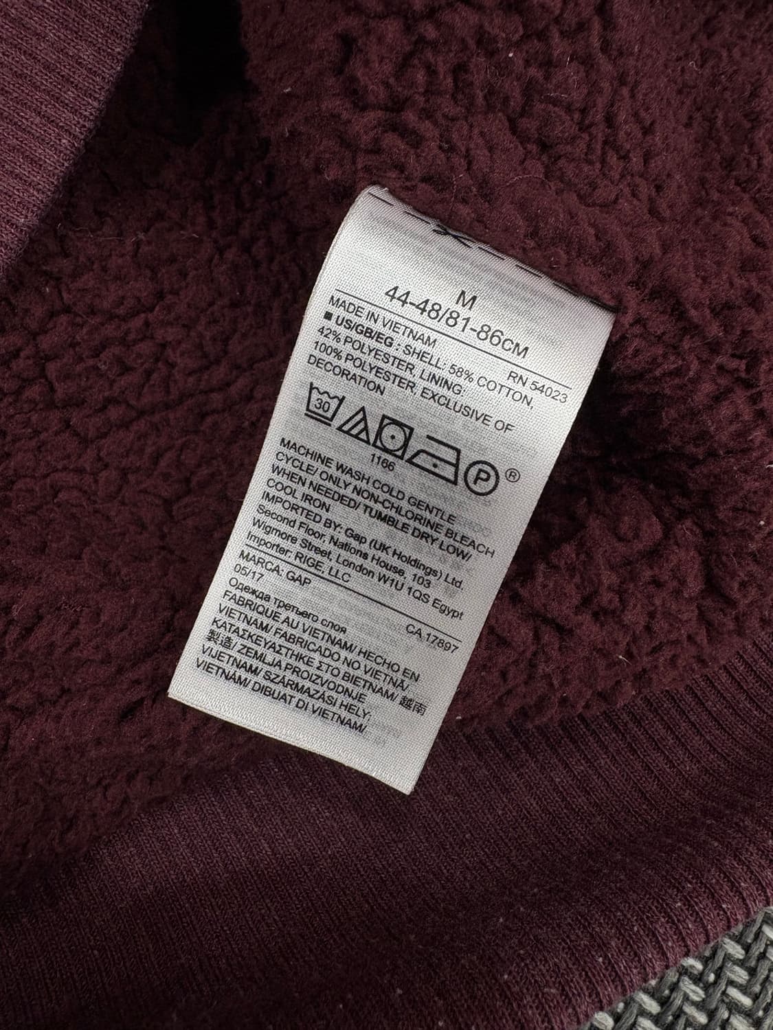 Gap 갭 양털 후드집업 버건디m 상품이미지4
