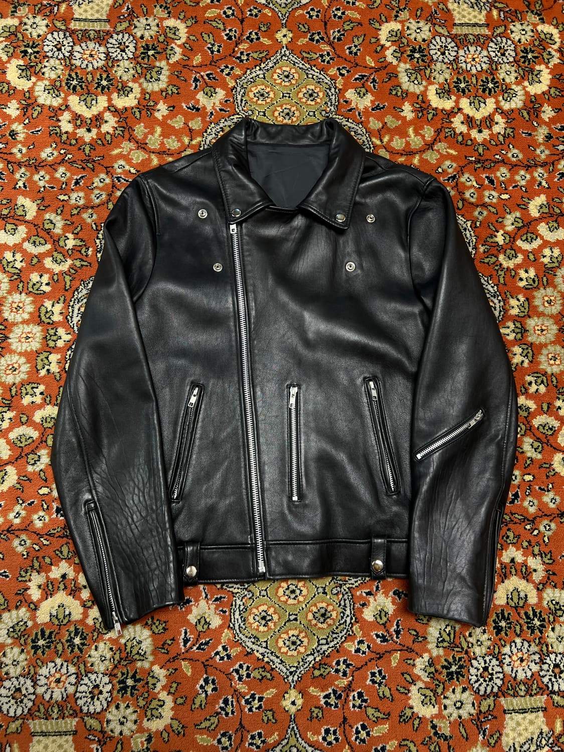 [L] 램스킨 더블 라이더 가죽자켓 블랙 상품이미지2