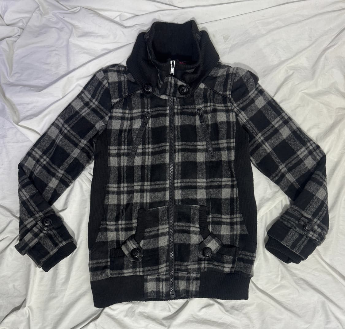 Crazy angel 울 체크 집업자켓 y2k lgb goa 상품이미지3