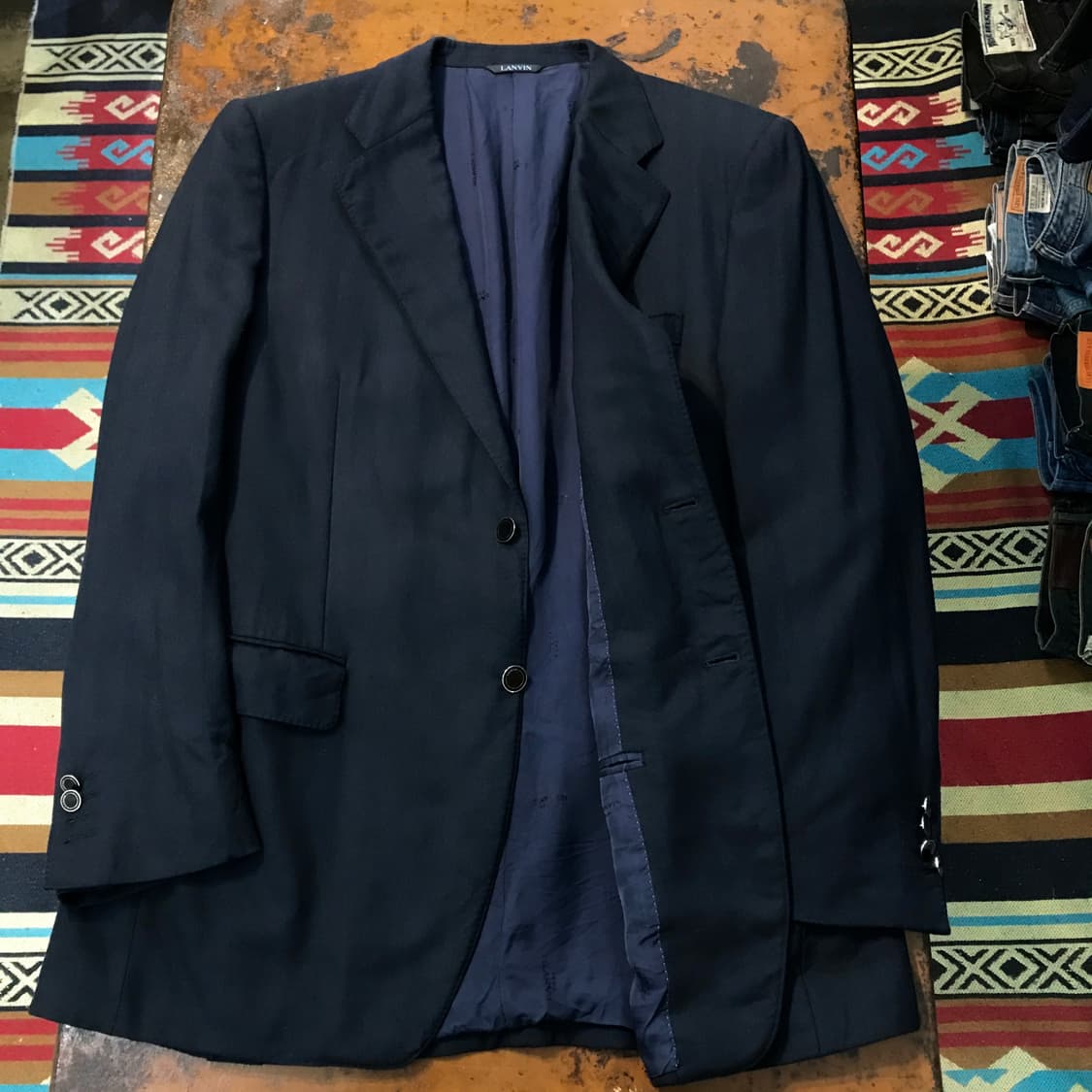 랑방 퓨어 캐시미어 네이비 투버튼 블레이저 남성 105 사이즈  상품이미지4