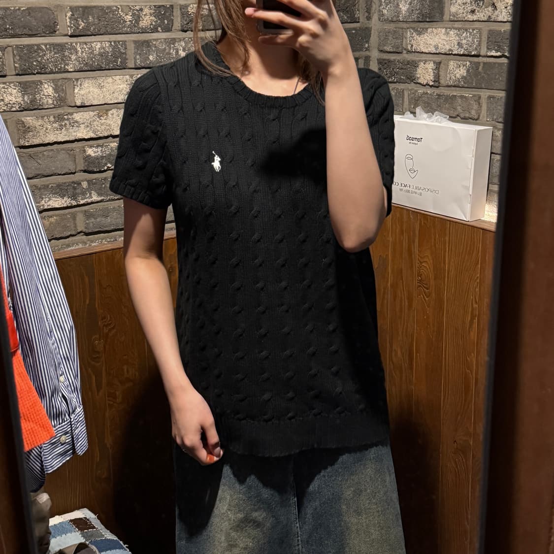 XL) 폴로 랄프로렌 꽈배기 케이블 반팔 니트 블랙 상품이미지8