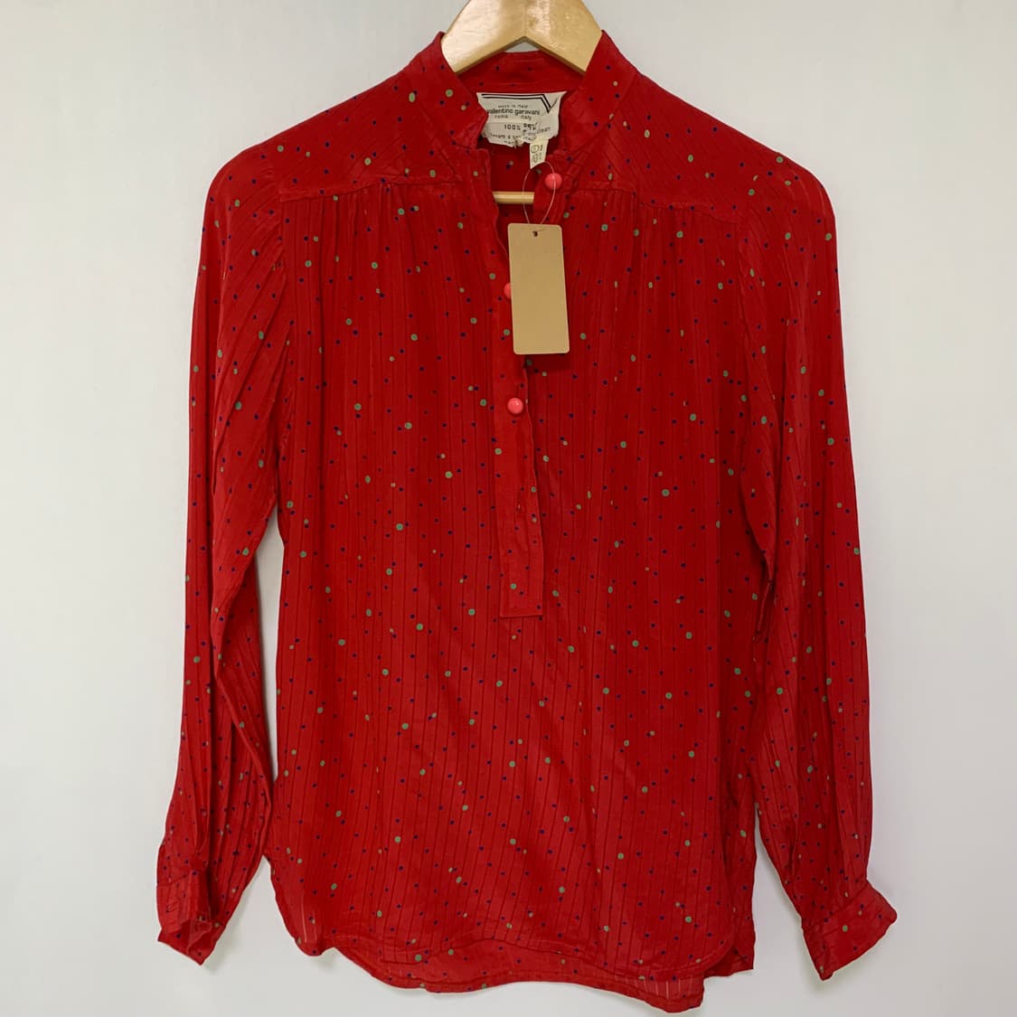 발렌티노 이태리 빈티지 도트 실크 100 블라우스 셔츠 레드 상품이미지2