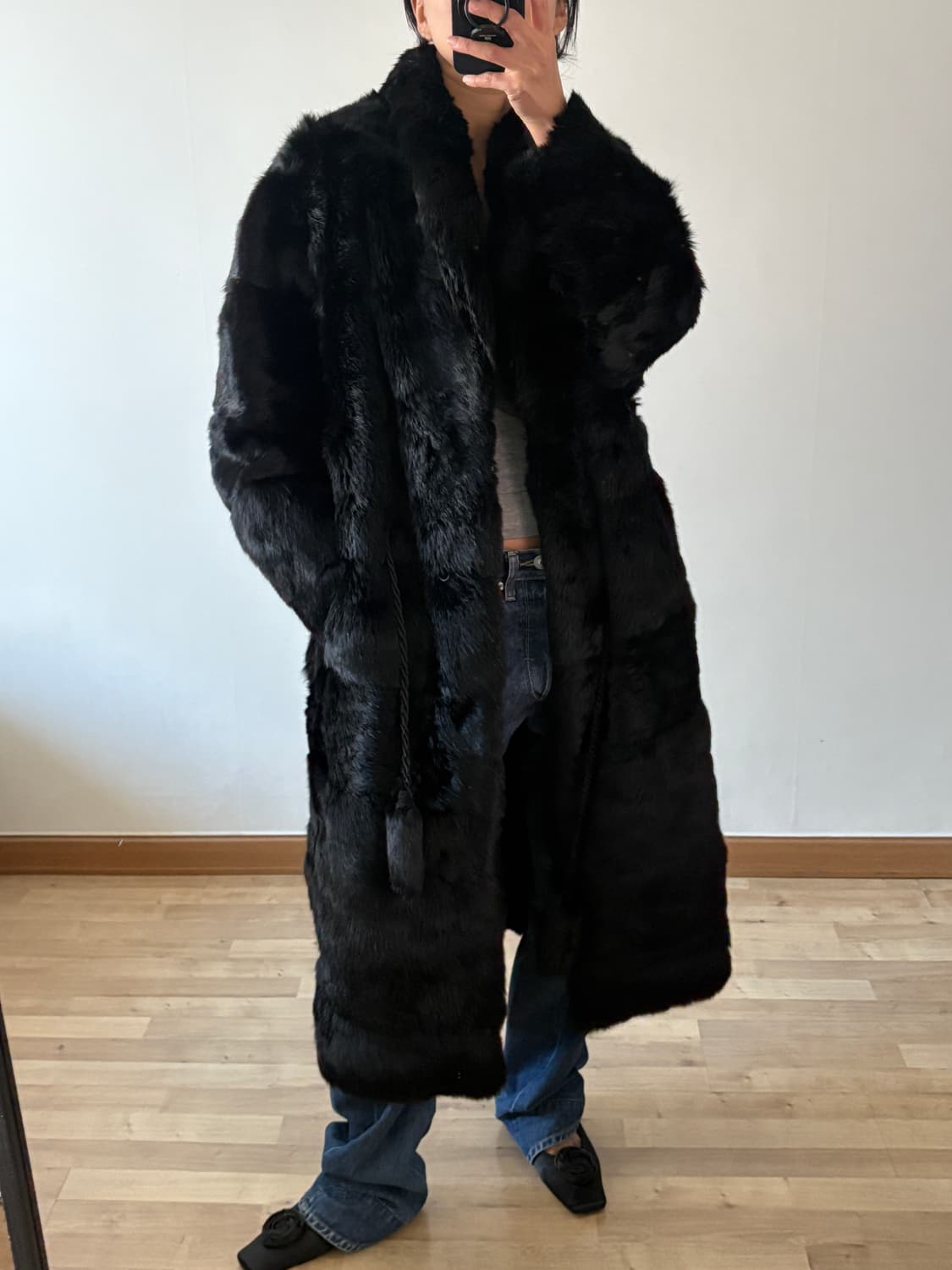 리얼 토끼 블랙 롱코트 상품이미지6