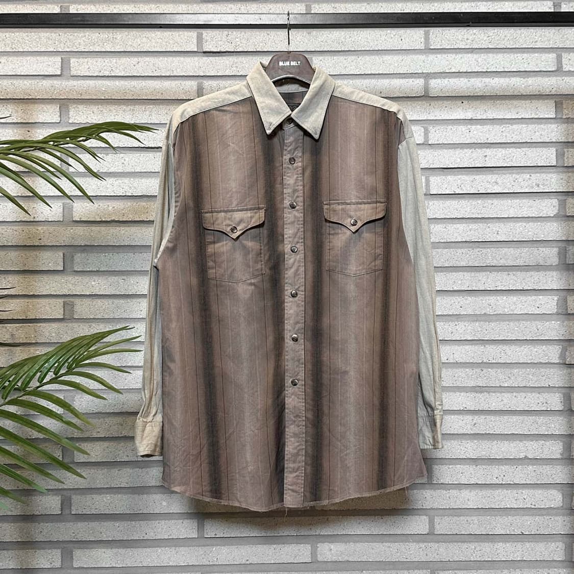 USA VINTAGE 웨스턴 셔츠 스트라이프 패턴 스냅버튼 디테일 그레이 상품이미지2