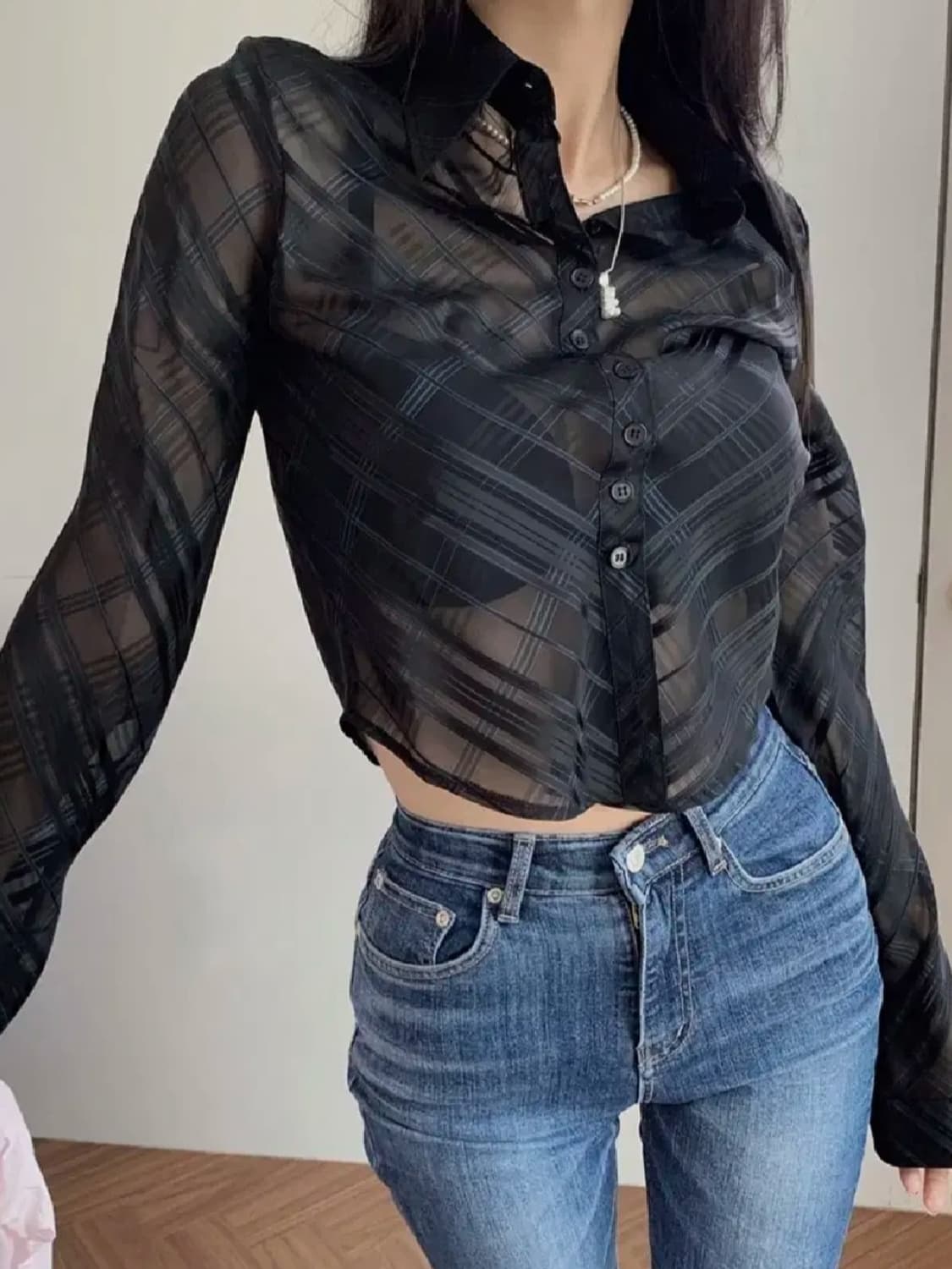 페일제이드 시스루 체크 셔츠 s 상품이미지2