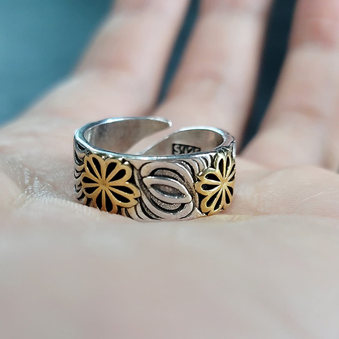 Avara 실버 남자 엔틱 빈티지 명품 고대 연꽃 반지 상품이미지6