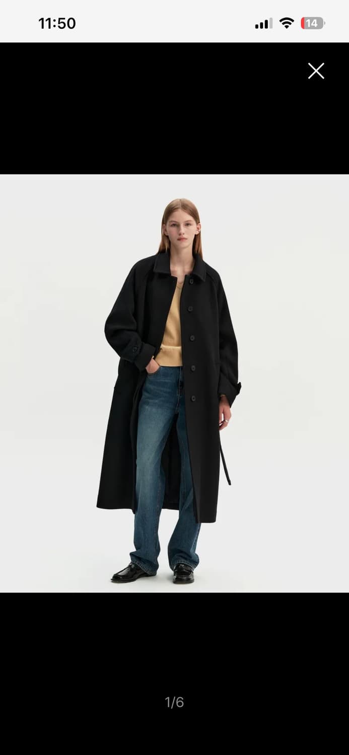 오버핏 울 발마칸 벨티드 롱코트 블랙 MDCT009BLACK 상품이미지1