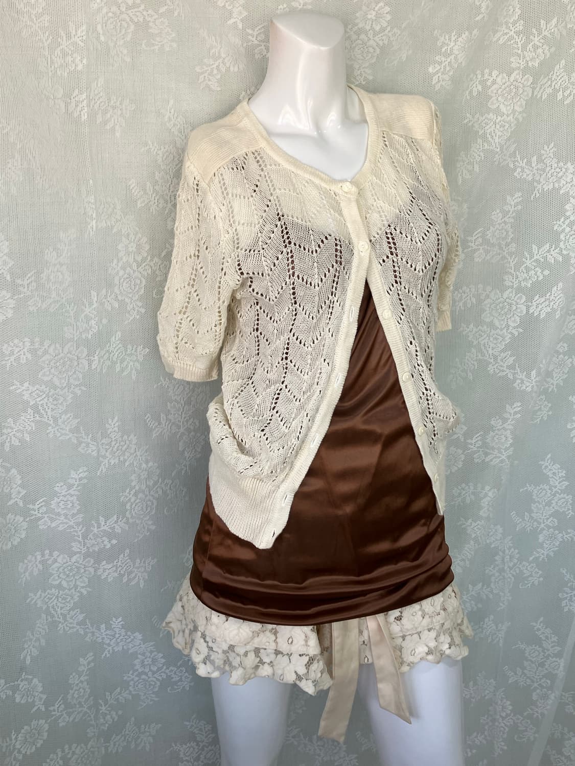 빈티지 아이보리 반팔 가디건 1136 모리걸 y2k 스트릿 갸루 펑키 일 상품이미지3