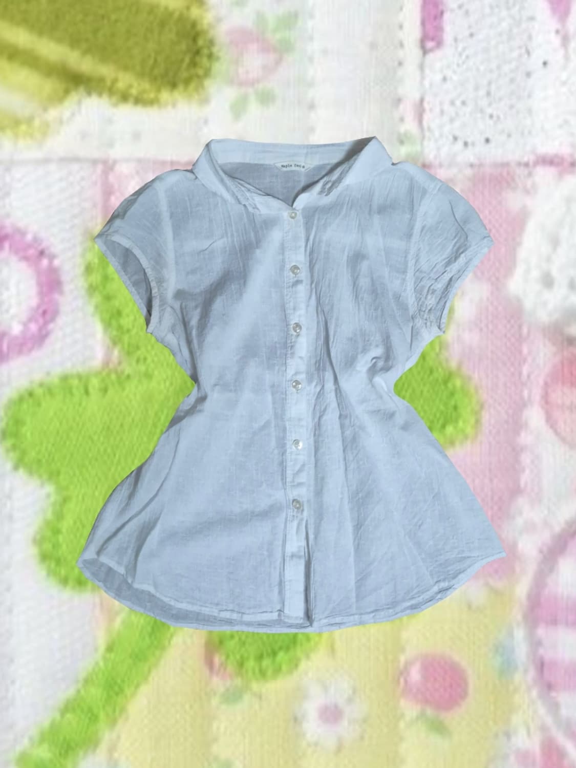 일본 빈티지 모리걸 화이트 반팔 블라우스 셔츠 여름 셔링 퍼프소매 상품이미지1