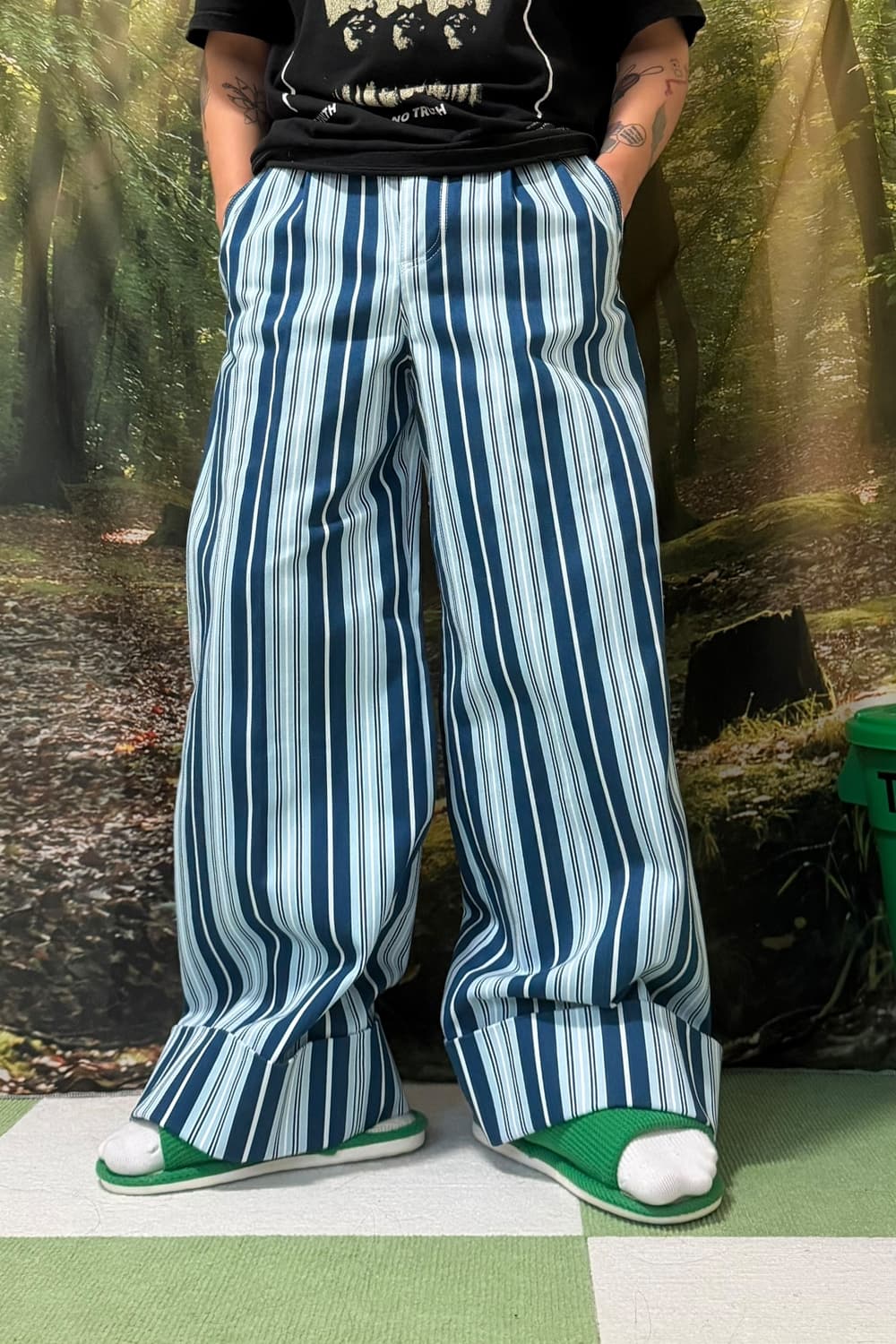 미우미우 20SS 스트라이프 밴딩 와이드 팬츠 상품이미지2