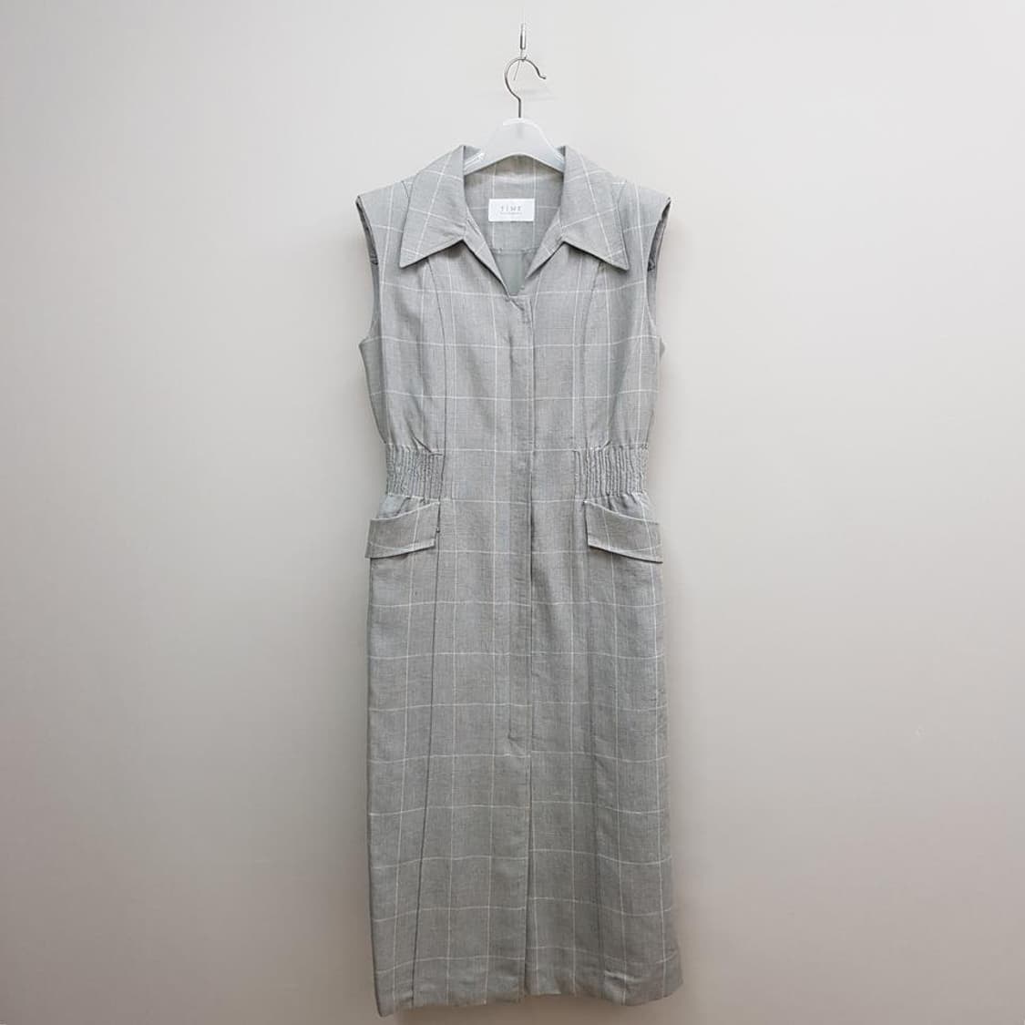 한섬 TIME 타임  체크 슬리브리스 린넨 원피스 F사이즈 상품이미지1