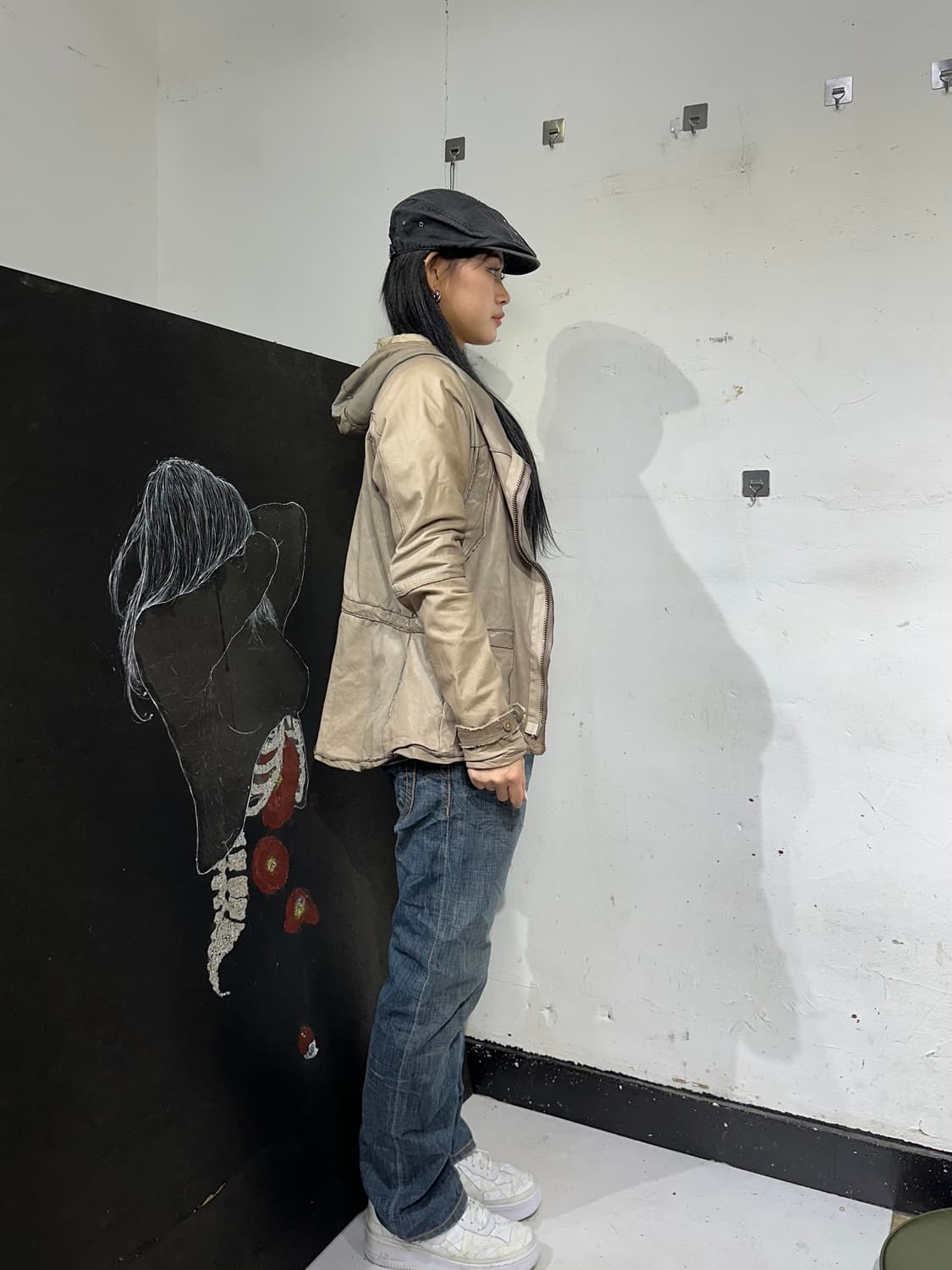 Jpn nonoyes 가죽 롱후디 하이넥 자켓 상품이미지2