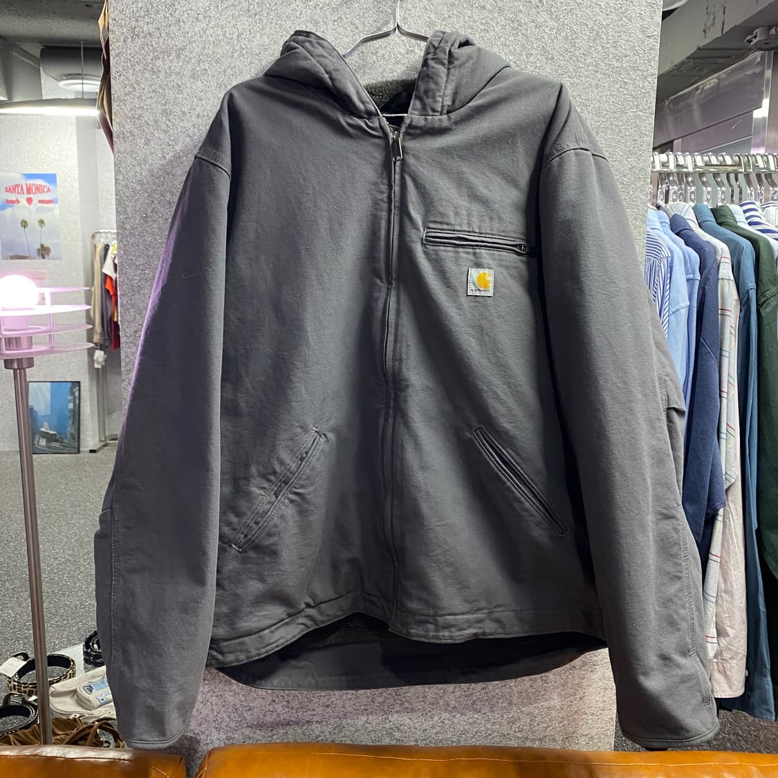 칼하트 패치로고 셰르파 안감 차콜 후드 자켓 B3923 상품이미지2