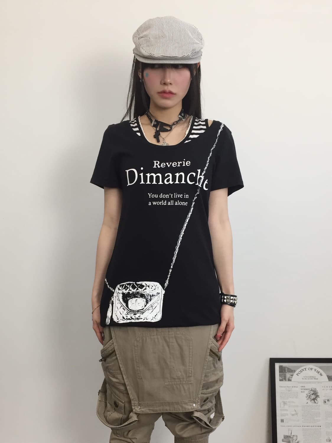 Jpn Y2k Chain Bag Print Black T-shirt 상품이미지1