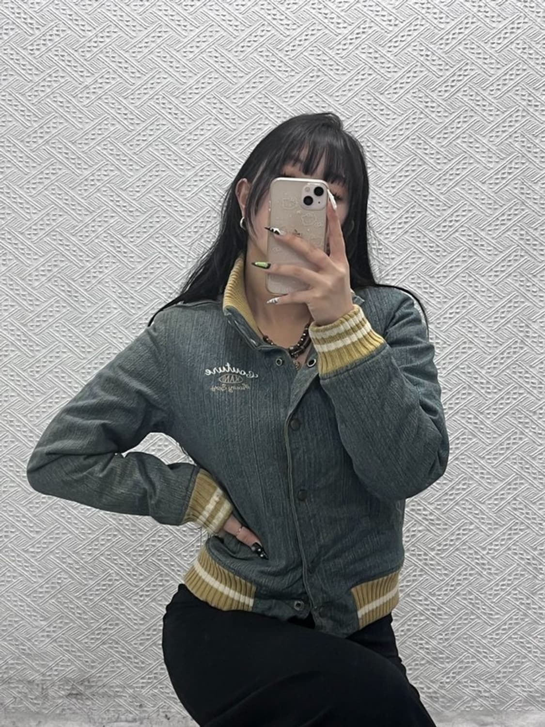 칼 카니 걸 Y2K 레트로 빈티지 데님 워싱 바시티 자켓 M C08803 상품이미지1