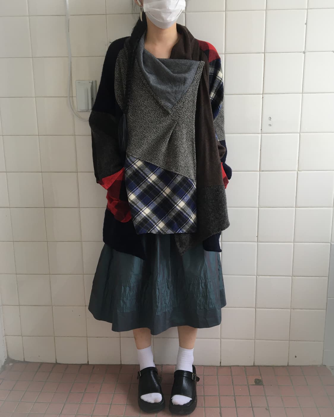 Check pattern mixed drape woolen jacket 상품이미지1