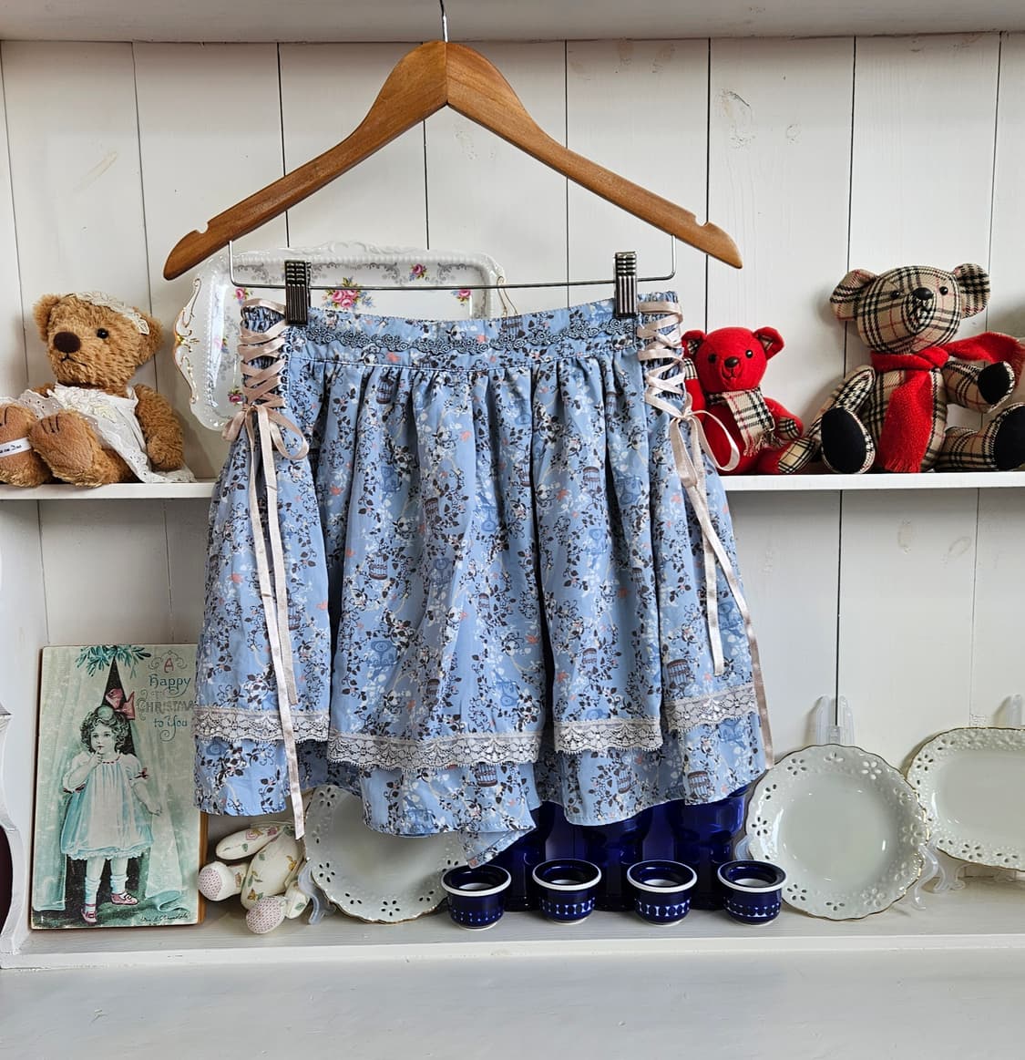 0327(axes femme) 앤틱 프린트 레이스 큐롯 스커트 상품이미지1