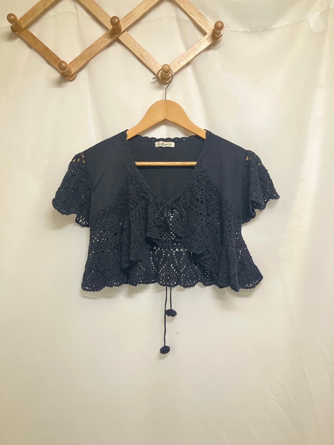 Lois CRAYON 검정 반팔 크로셰 볼레로 가디건 상품이미지1