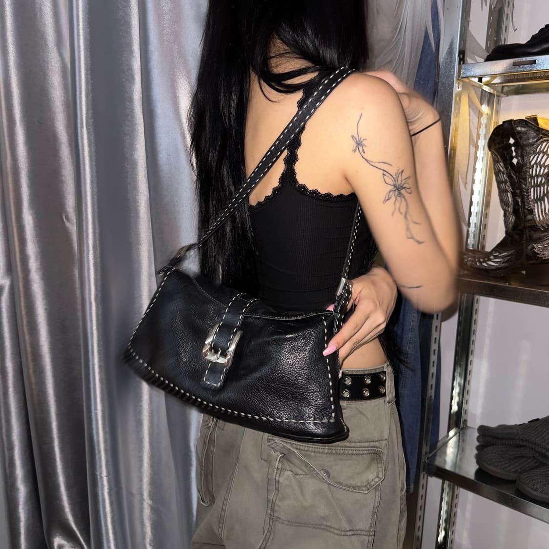 00s CARLA MANCINI 스티치 가죽 가방 상품이미지8