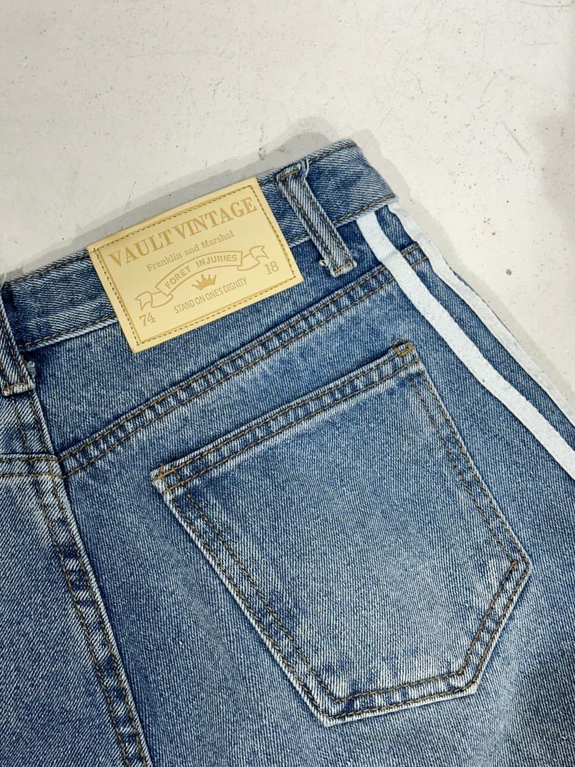 빈티지 중청 와이드 화이트 삼선 데님 청바지 S  상품이미지6