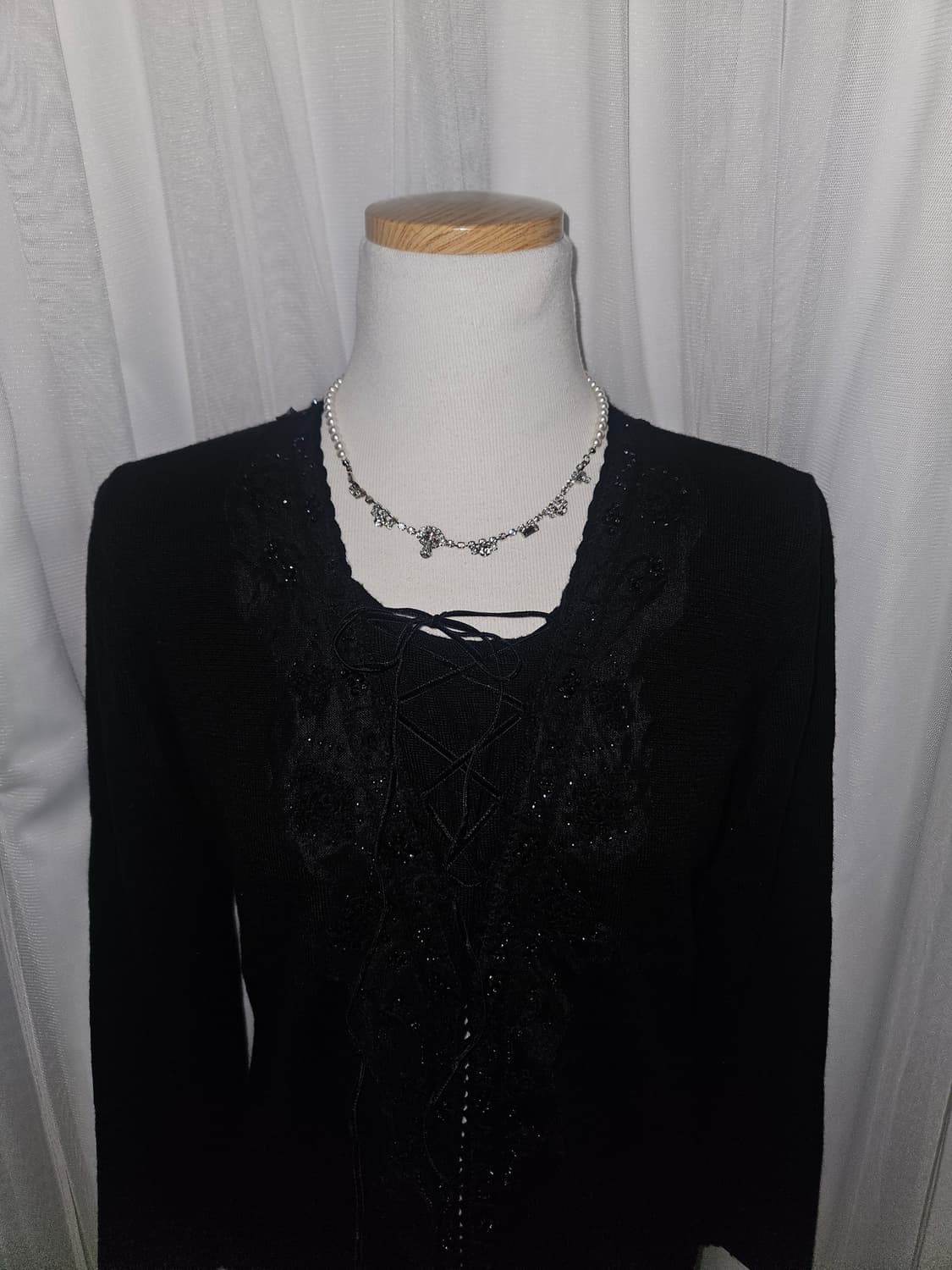 totsuka 블랙 플라워 비즈 니트 상품이미지2