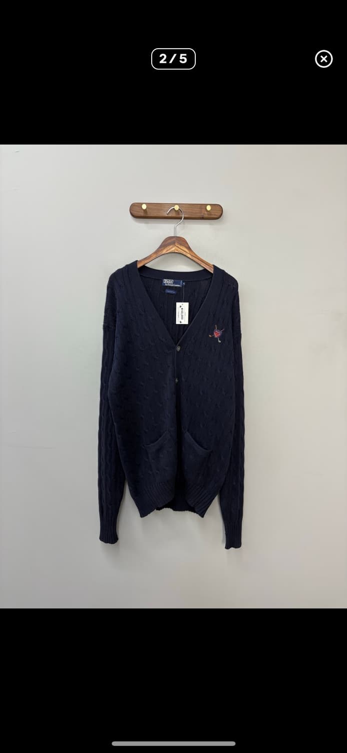 폴로 랄프로렌 골프방패자수로고 케이블 니트코튼 브이넥 가디건 H1071 상품이미지2