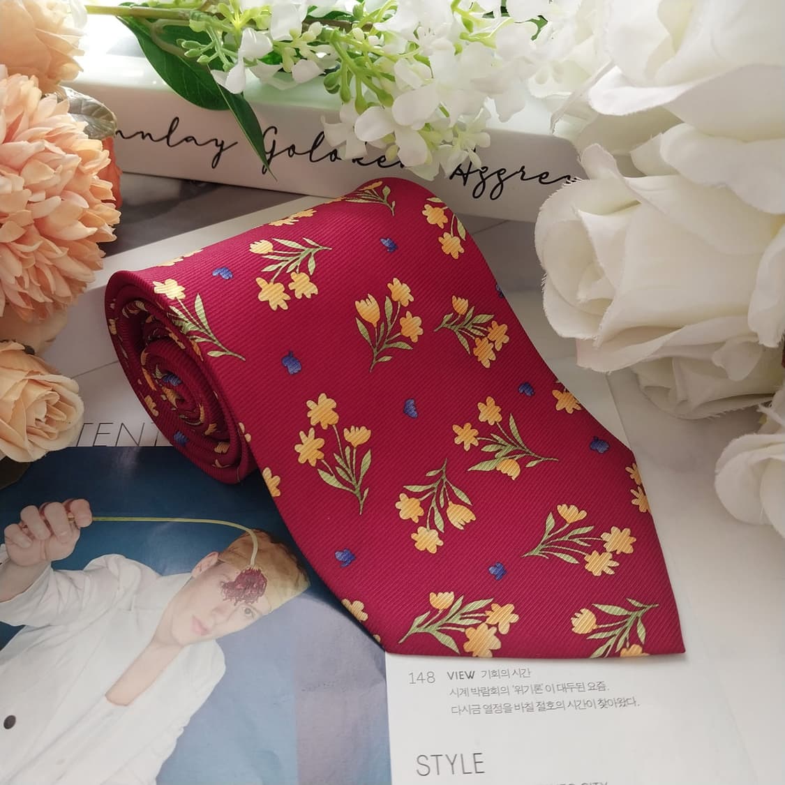 발망 실크 레드 플로럴 모티브 넥타이 9.9cm A+등급 K1604
 상품이미지2