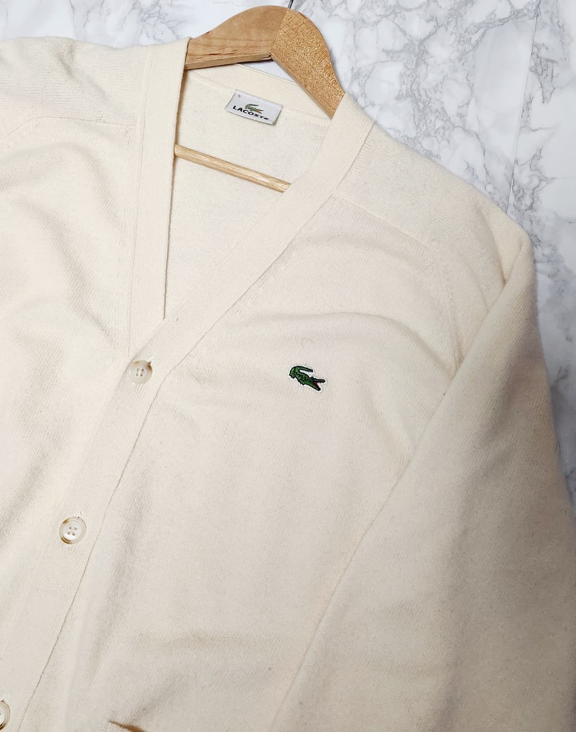 라코스테 연노랑x아이보리 울 가디건 상품이미지3