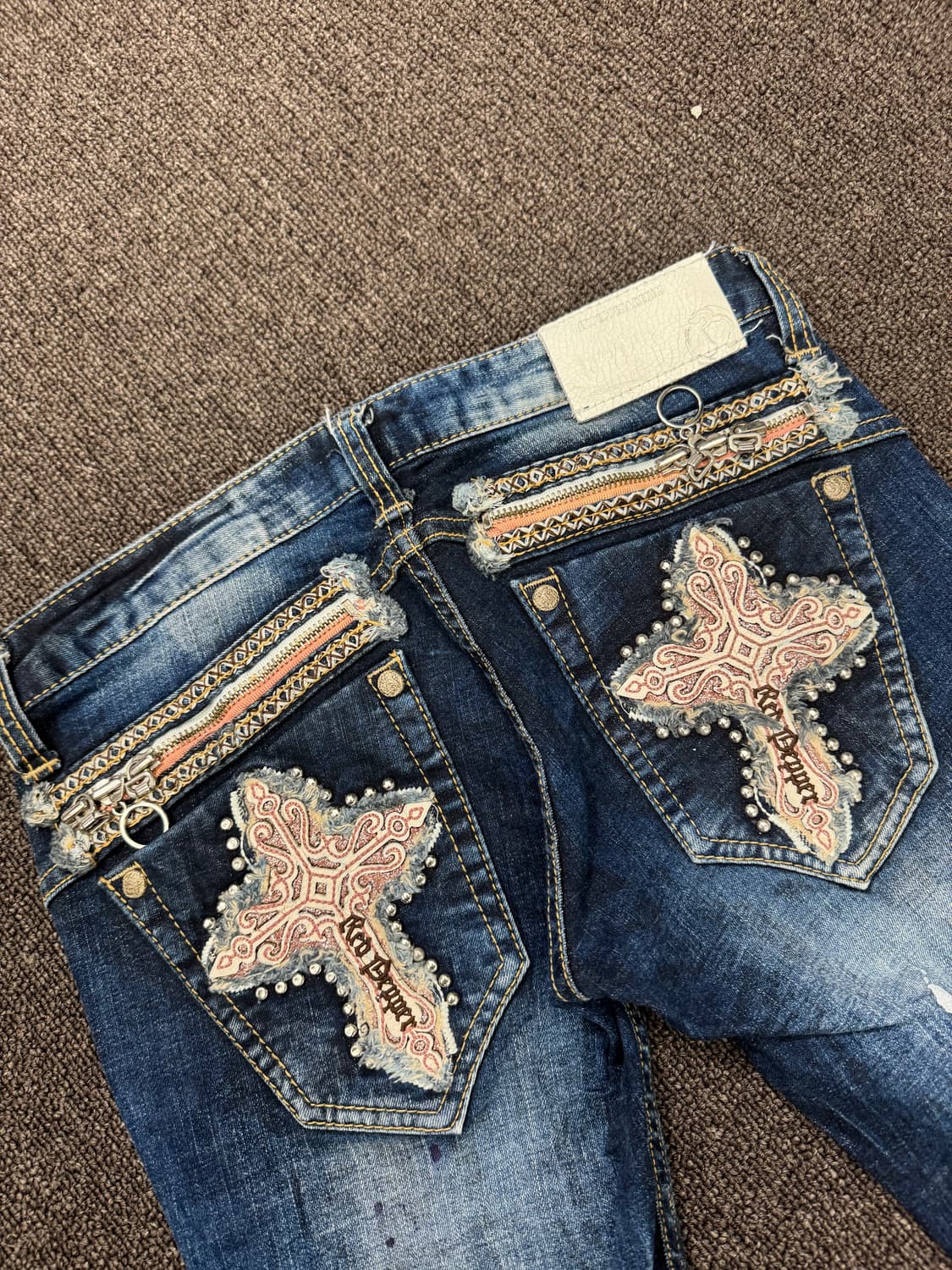 25)레드페퍼 빈티지 Y2K 십자가 패치 자수 로우라이즈 데님팬츠 상품이미지2