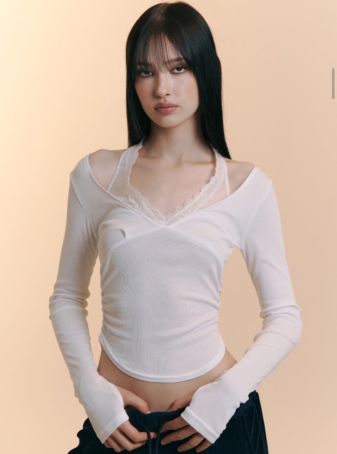 플리즈노팔로우 아멜리아 레이스 홀터탑 화이트  상품이미지1