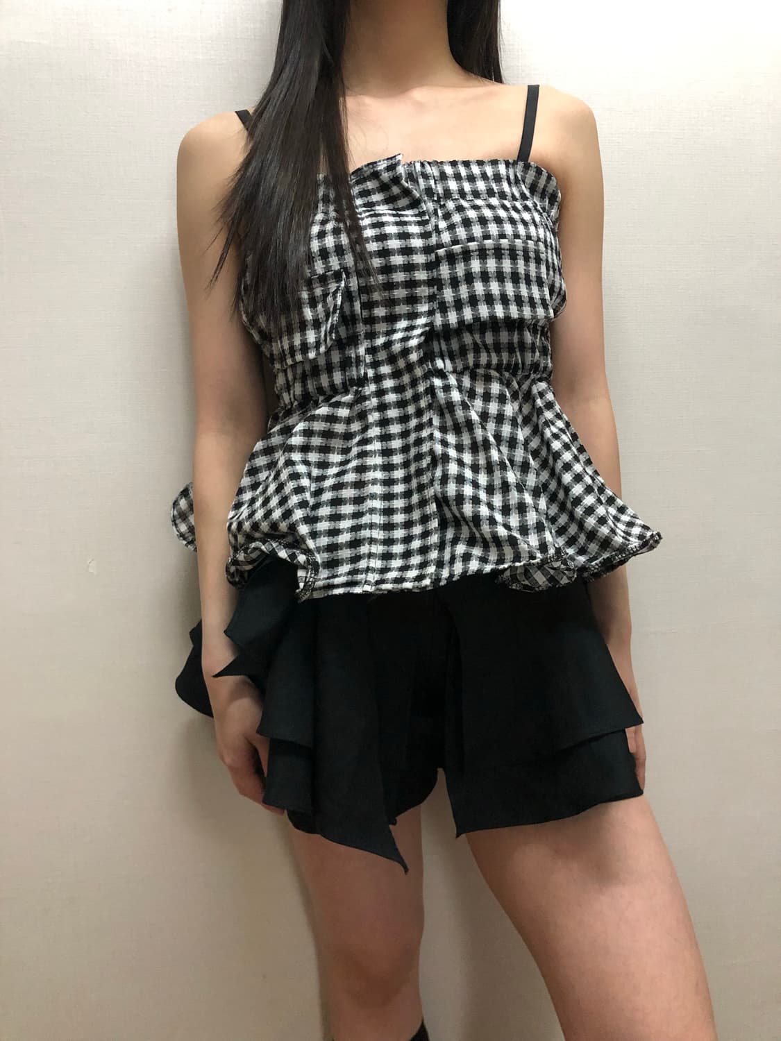 빈티지 블랙 체크 프릴 탑 상품이미지6