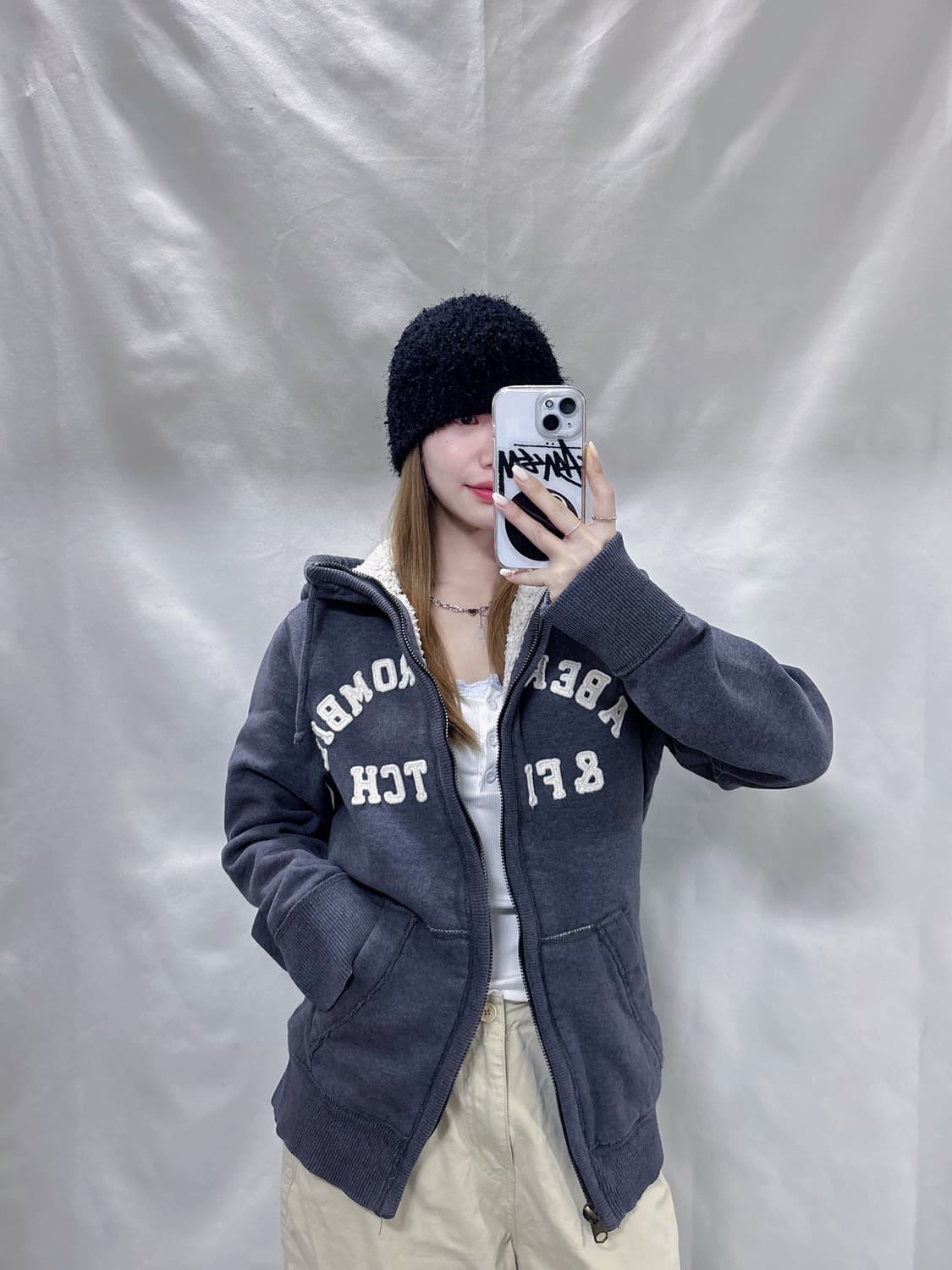 아베크롬비 빅로고 양털 그레이 후드집업  상품이미지2